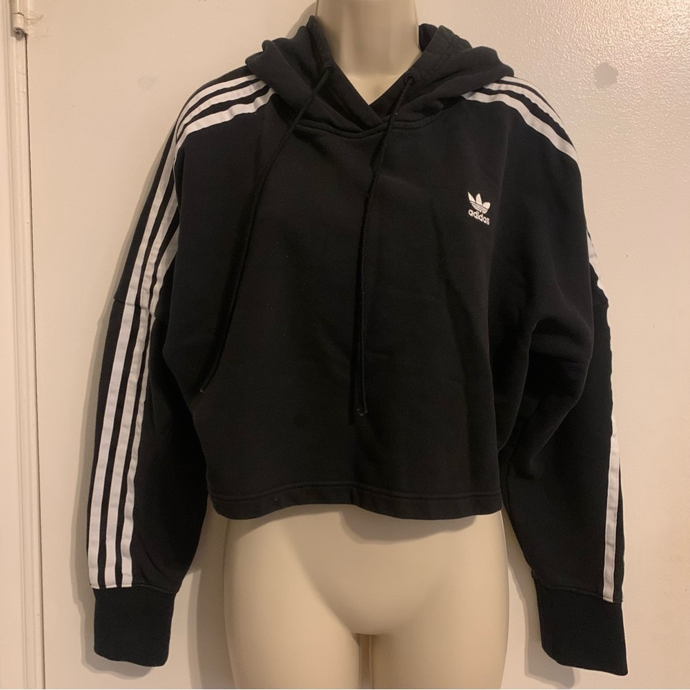 adidas Black Hoodie with White Trefoil and Stripes 100% cotton size women’s Sm